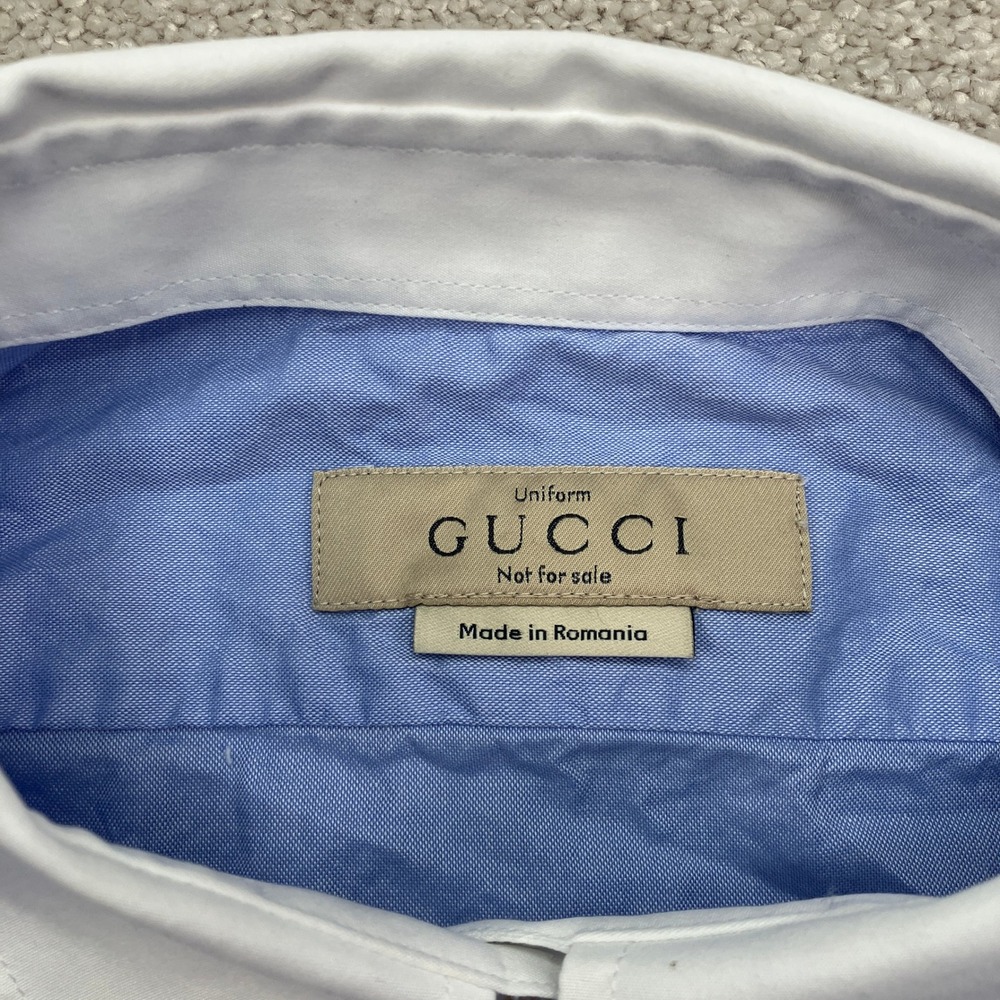 Gucci Dress Shirt Womens 50 Blue White Collar Uniform Button Up Designer - Picture 4 of 8